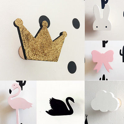 Cute bunny wooden clothes hook for kids room wall decorate
