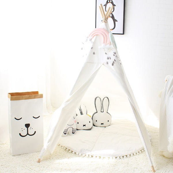 Four Poles Children  White Playhouse for Baby Room Tipi
