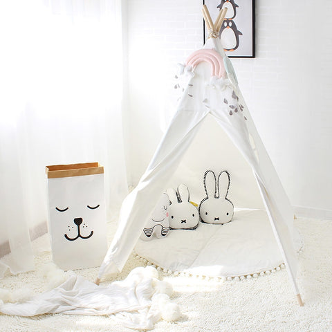 Four Poles Children  White Playhouse for Baby Room Tipi