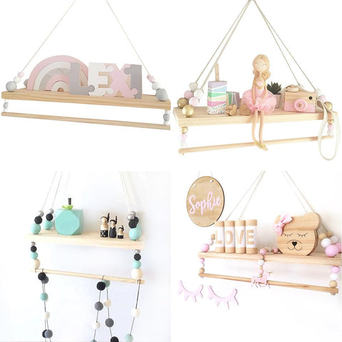 Nordic Style Colorful Wood Beads Shelves Wall