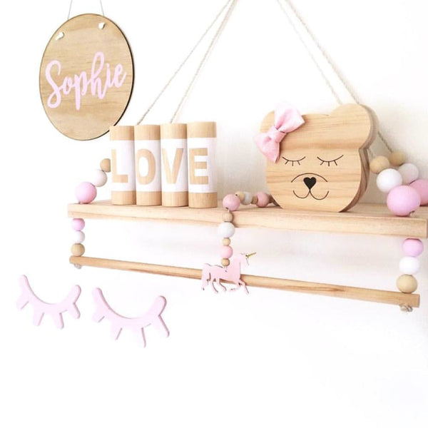 Nordic Style Colorful Wood Beads Shelves Wall