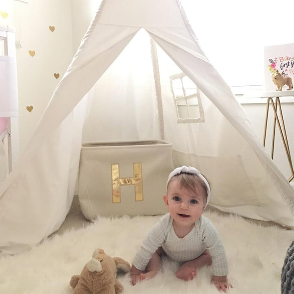 Four Poles Children  White Playhouse for Baby Room Tipi