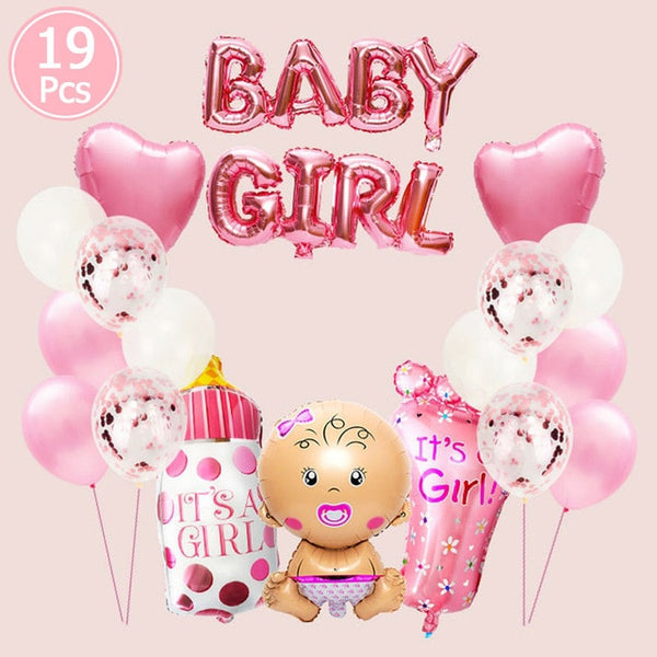 Baby Shower 19pc Foil Balloons Birthday Party Decorations Its A Boy Girl Gender Reveal
